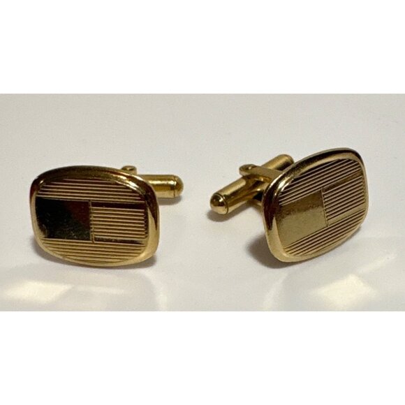 Forstar Cufflinks Vintage Gold Tone With Geometric Design T Bar - Picture 2 of 8